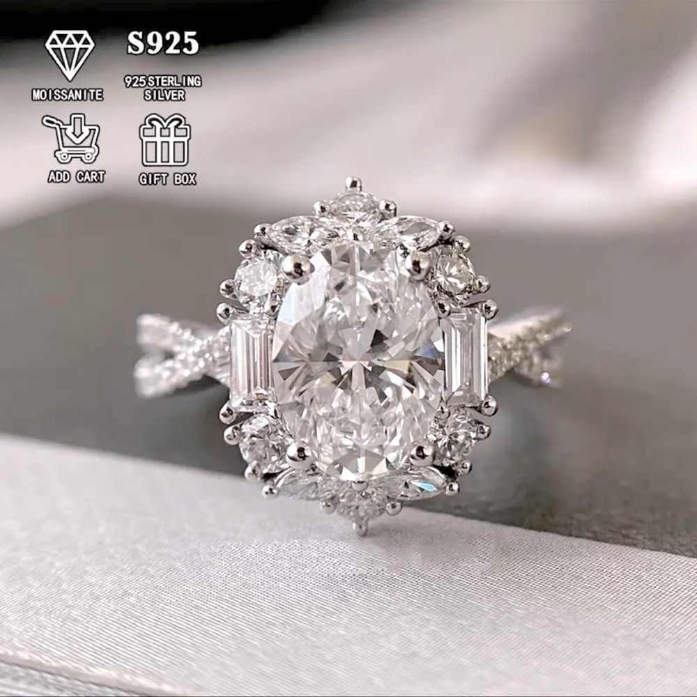 NEW 2ct Diamond Moissanite Crossed Engagement Ring 3.5g 14k over sterling silver